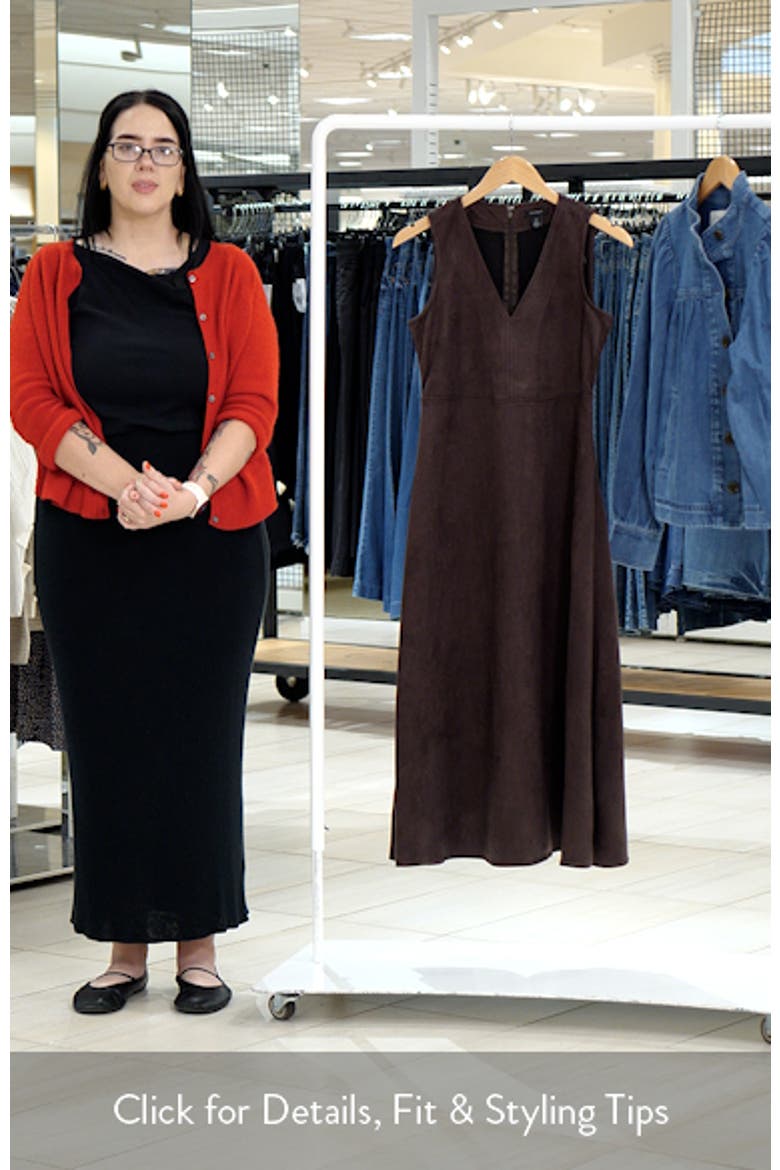 V-Neck Faux Suede Midi Dress video