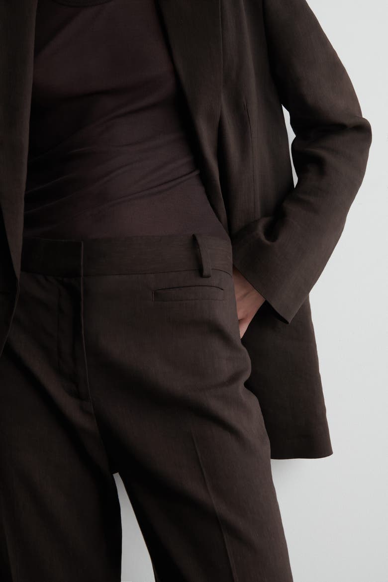 Tailored Linen Straight-Leg Pants, Alternate, color, DARK BROWN