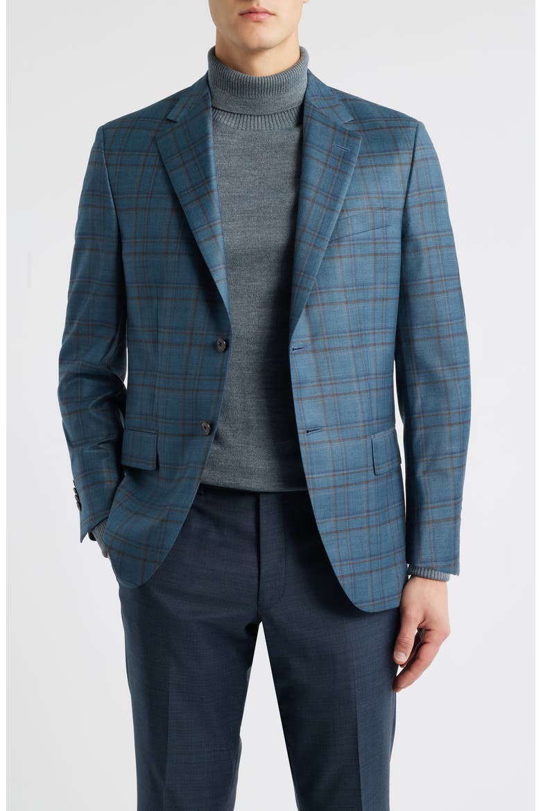 Hartford Classic Fit Teal Plaid Wool Sport Coat, Main, color, GREEN