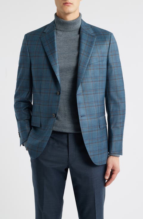 Hartford Classic Fit Teal Plaid Wool Sport Coat (Regular 
Big)