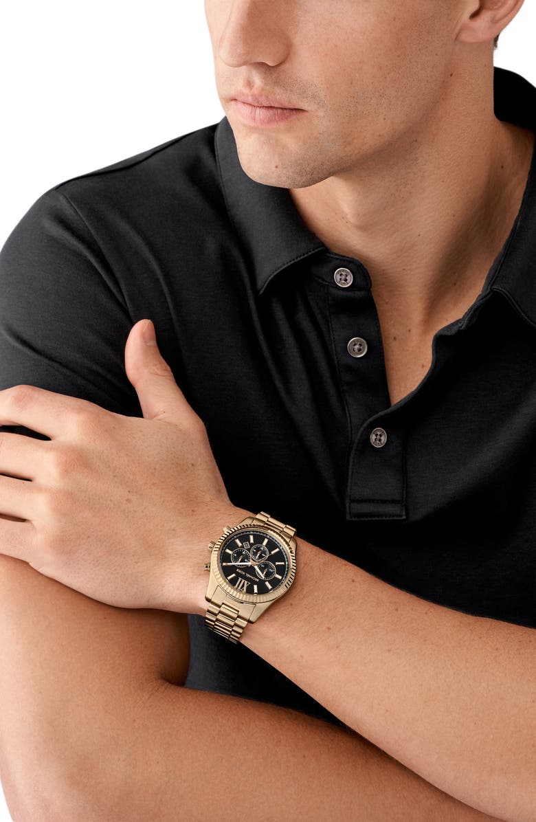 Michael Kors Lexington Chronograph Quartz Bracelet Watch, 44mm, Alternate, color, Black/ Beige Gold