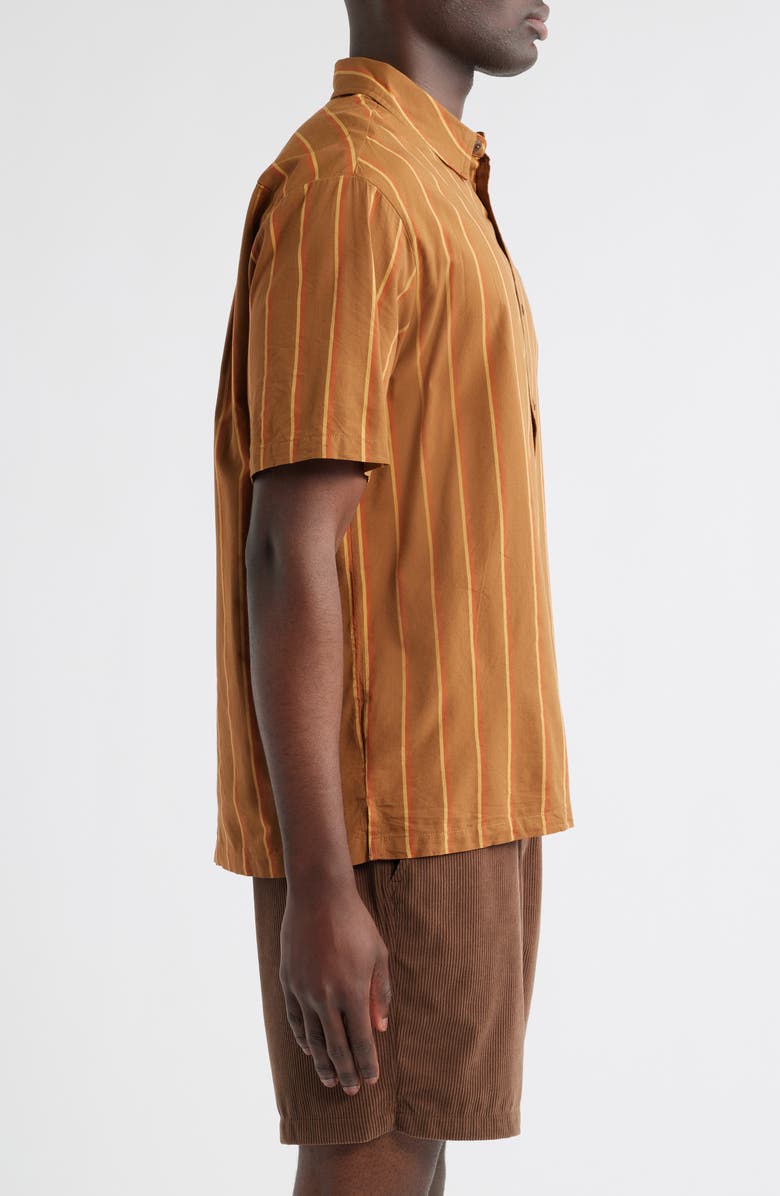 Brixton Cru Oxford Stripe Short Sleeve Cotton Blend Button-Up Shirt, Alternate, color, 