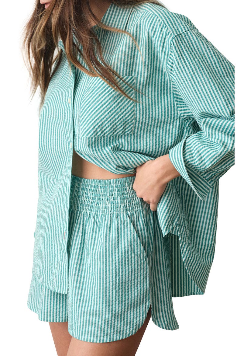Gracey Stripe Oversize Cotton & Kapok Seersucker Button-Up Shirt, Alternate, color, SLUSHY STRIPE