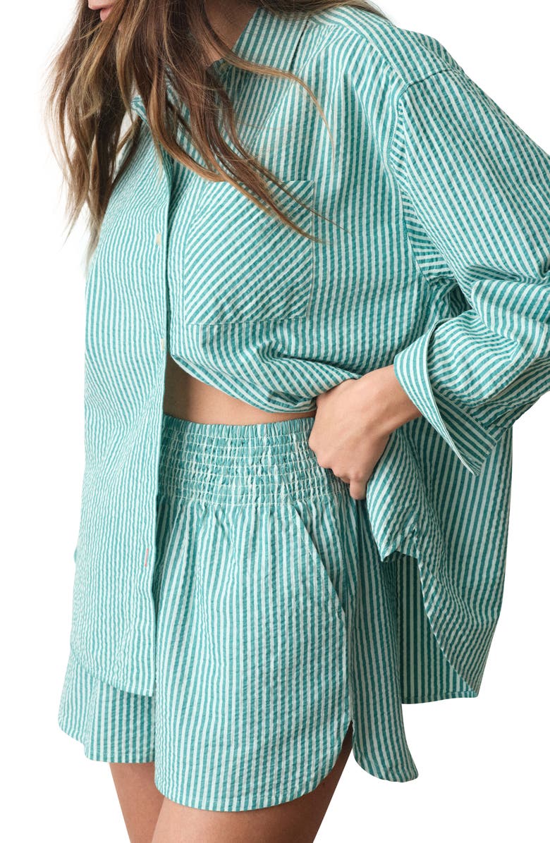 Marine Layer Gracey Stripe Oversize Cotton & Kapok Seersucker Button-Up Shirt, Alternate, color,