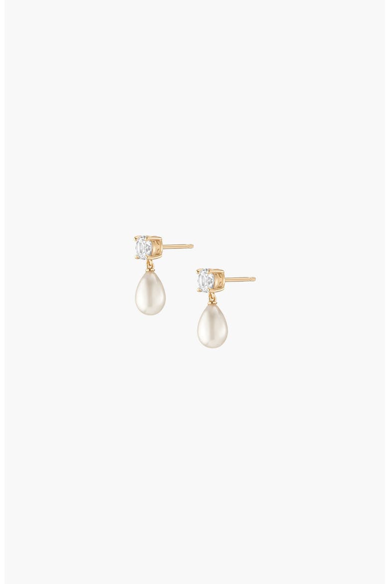 Lab Grown White Sapphire Pearl Drop Earrings, Alternate, color, Yellow