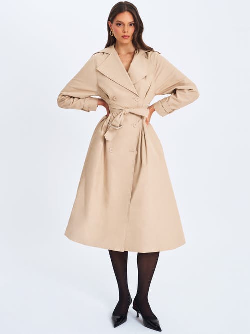 Miss Circle Ulila Double-breasted Pleated Cotton-blend Trench Coat In Neutral