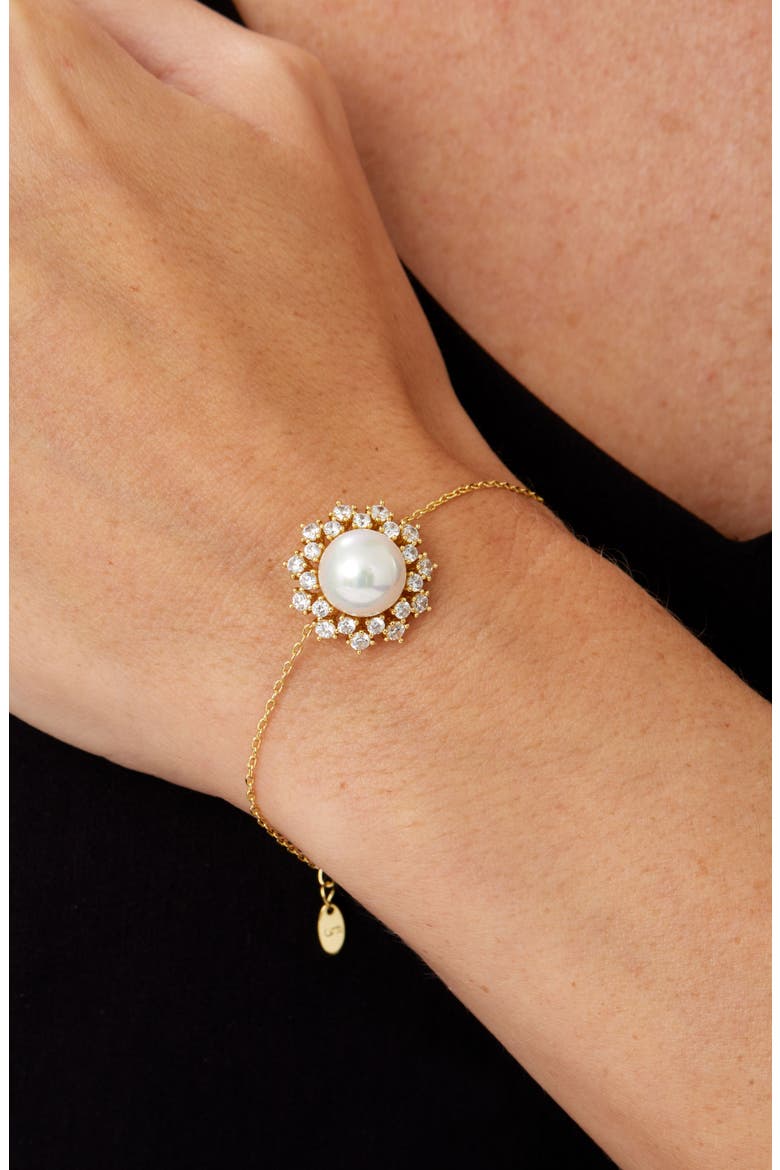 Faux Pearl Halo Bracelet, Alternate, color, YELLOW