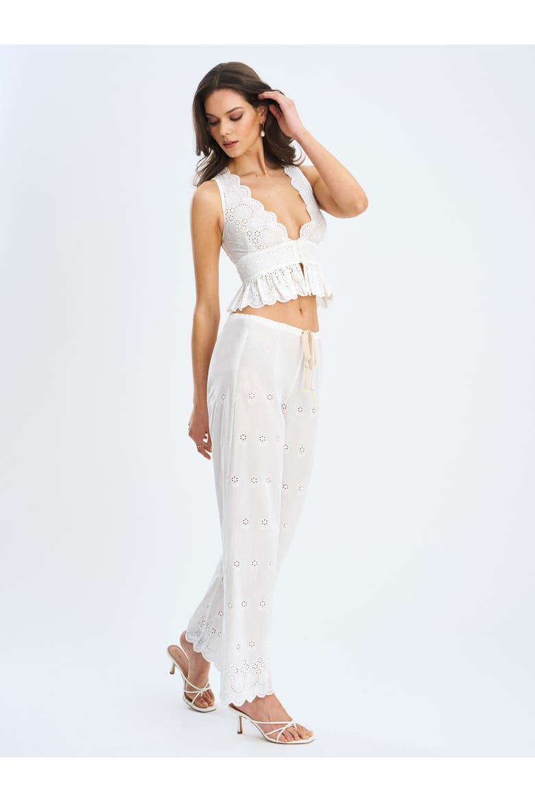 Raina Cotton Eyelet Straight Pants, Alternate, color, White