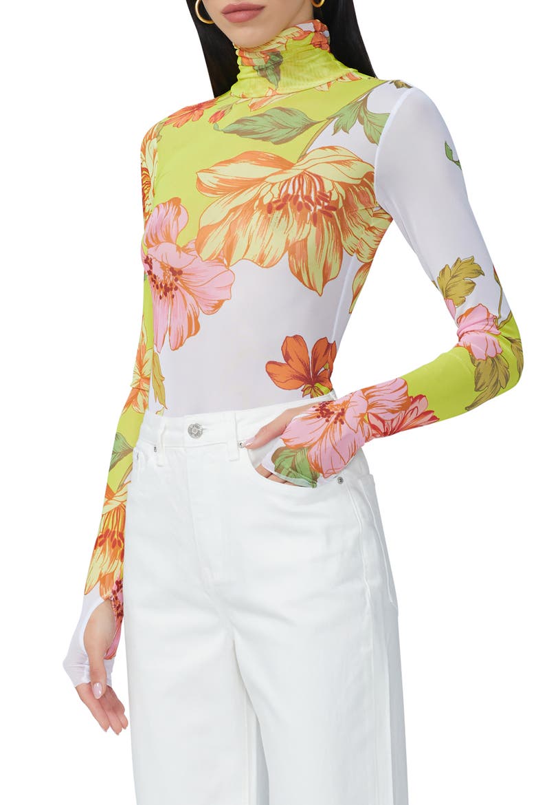 Zadie Print Turtleneck Mesh Top, Alternate, color, COLOR BLOCK FLORAL