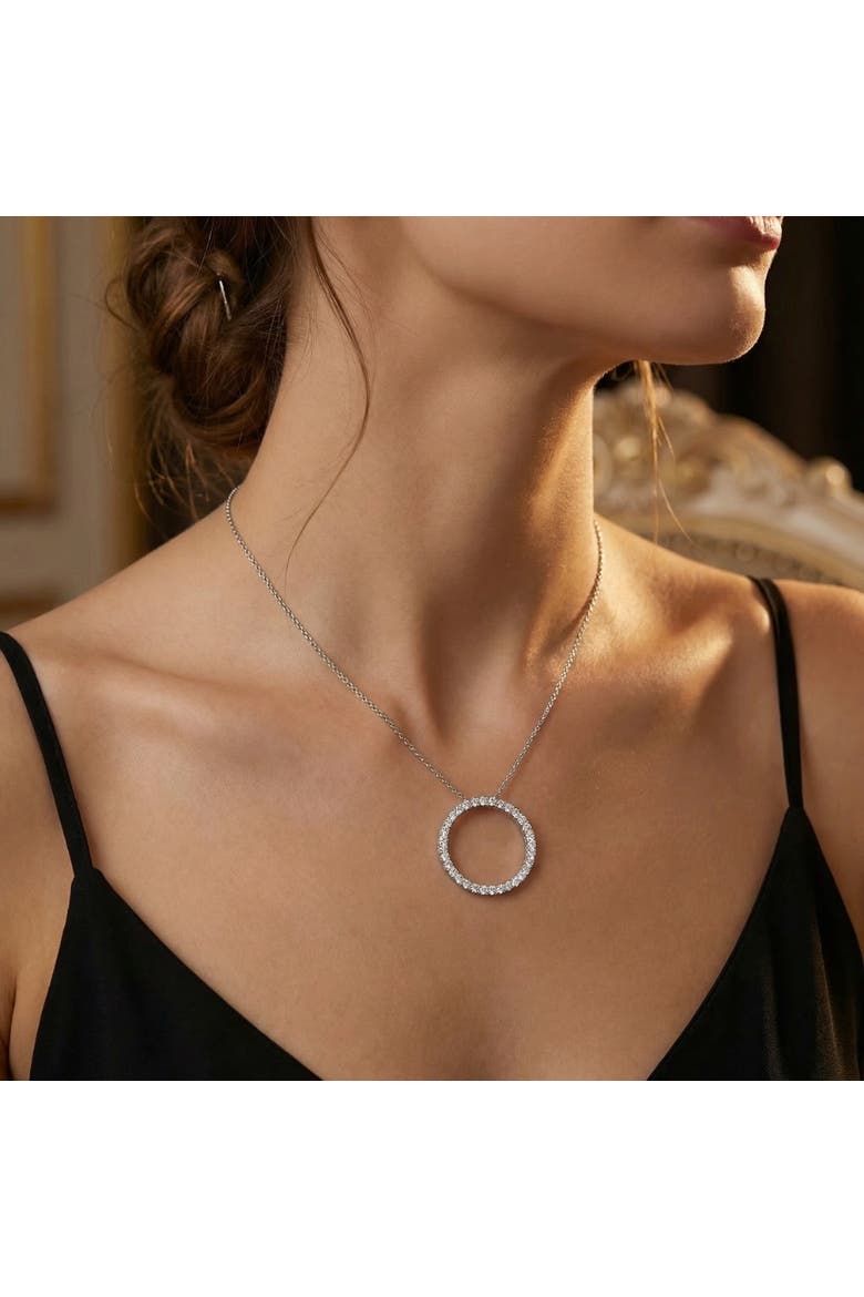1Ct TW Circle Diamond Pendant 18" Necklace Lab Grown 1" Tall, Alternate, color, Silver