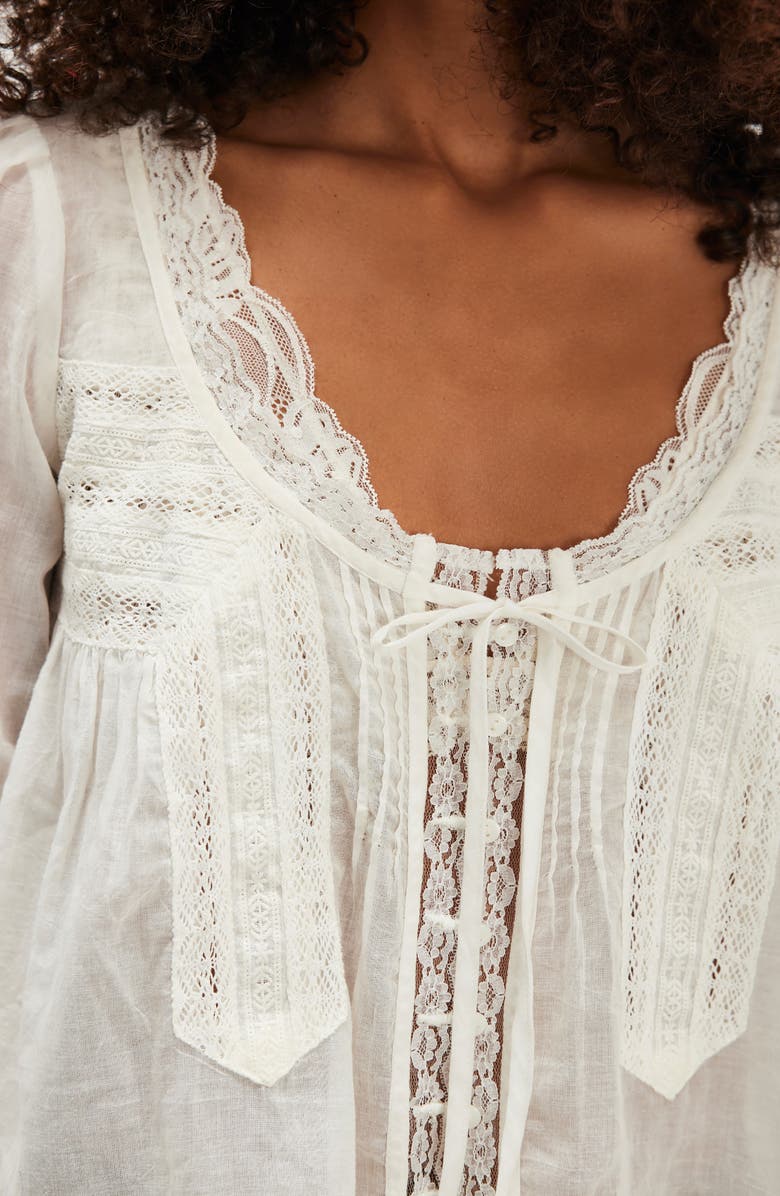 Free People Evermore Lace Inset Semisheer Cotton Top, Alternate, color, Ivory