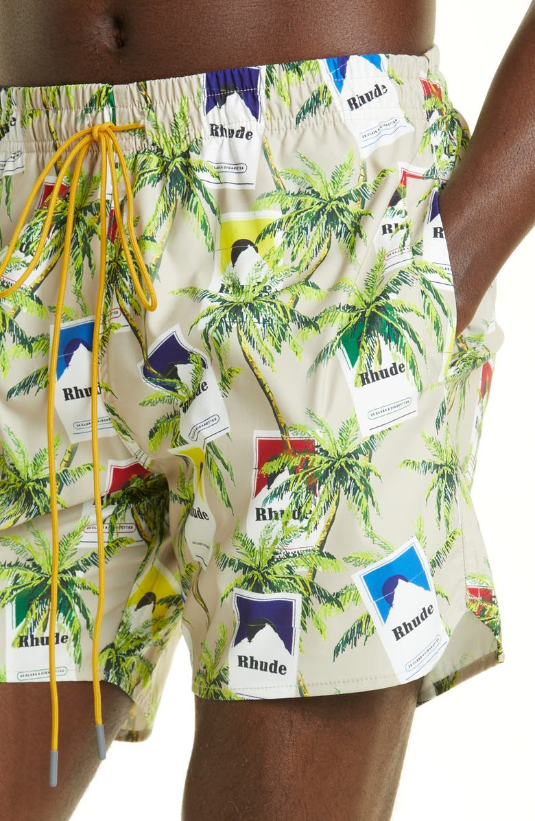 Rhude Cigarette Print Swim Trunks, Alternate, color,