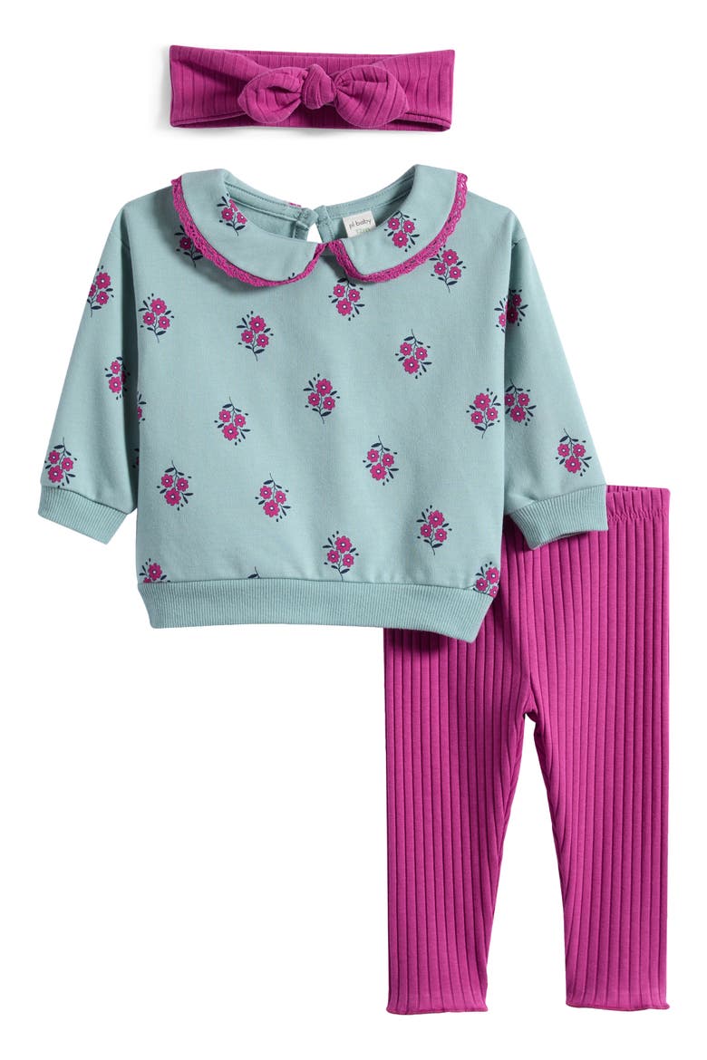 Collared Sweatshirt, Leggings & Headband Set, Main, color, FLOWER