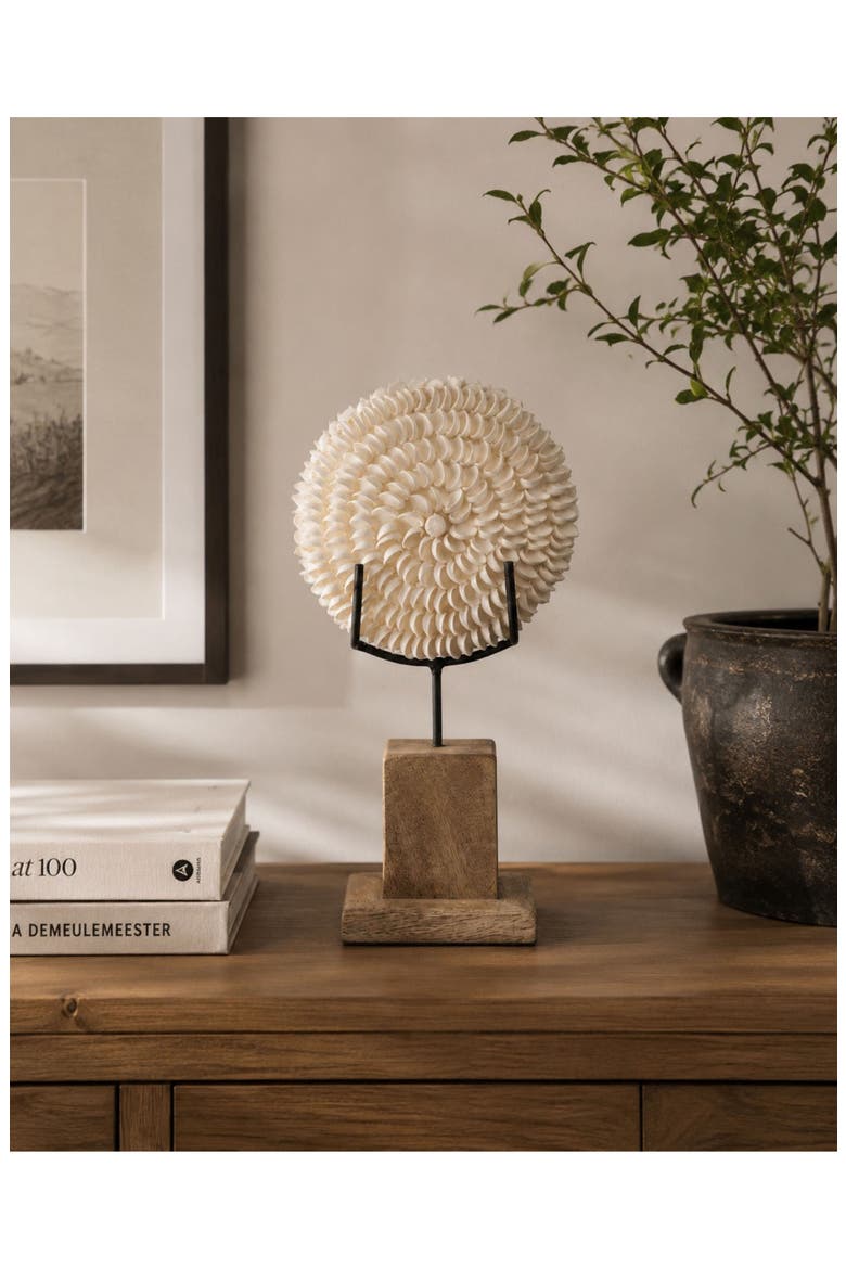 Clamrose Seashells on Wooden Stand, Alternate, color, IVORY/ NATURAL