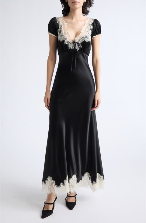 Sienne Lace Trim Satin Midi Dress
