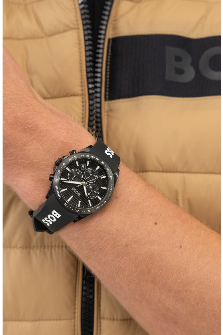 Strike Chronograph Silicone Strap Watch, 41mm, Alternate, color, BLACK