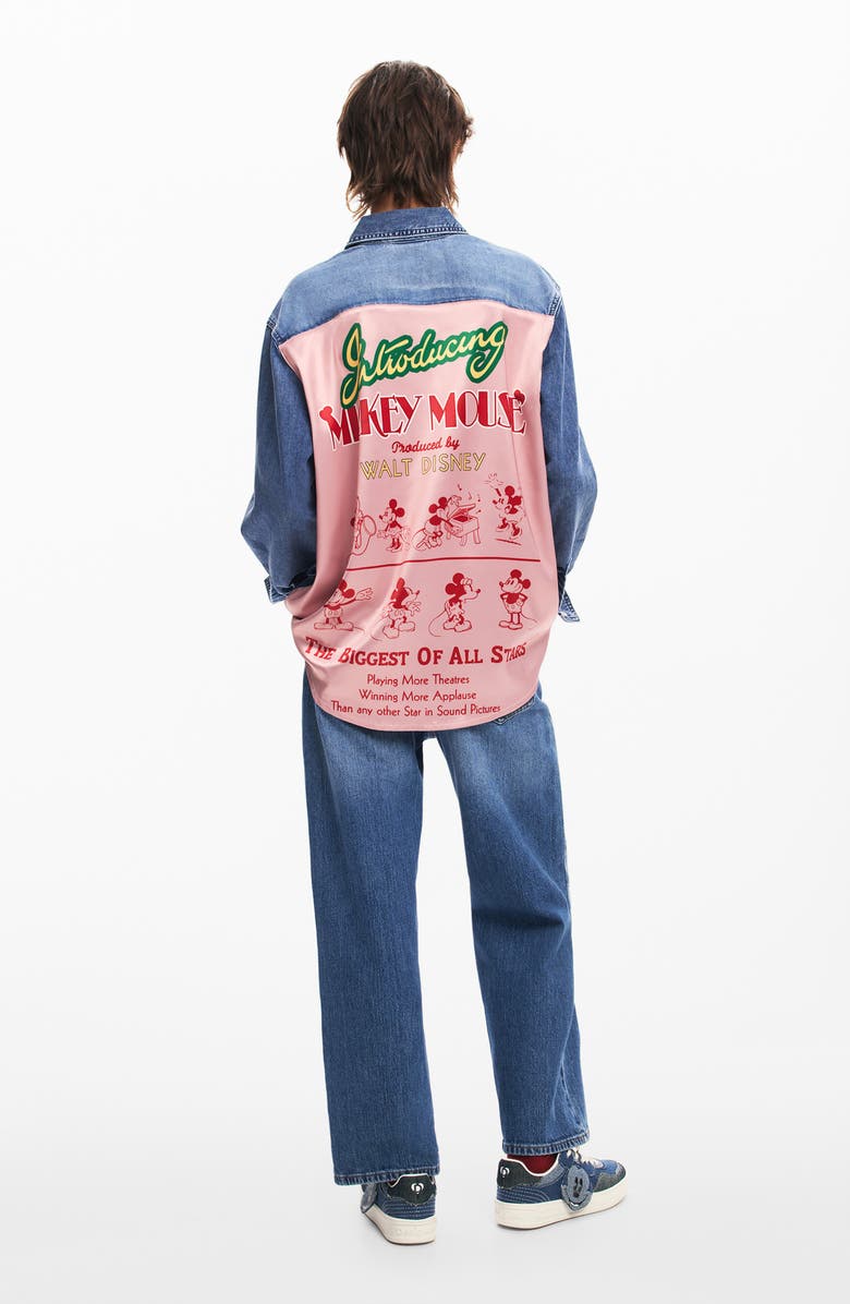 Desigual Mickey Mouse Graphic Denim Snap-Up Shirt, Alternate, color,