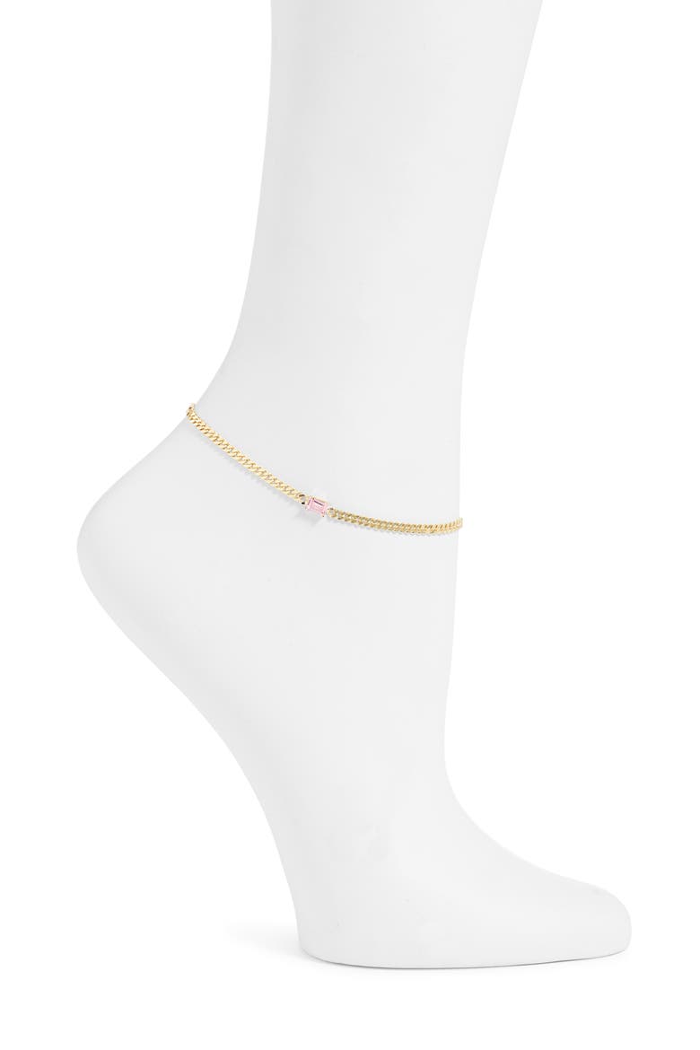 Cubic Zirconia Curb Chain Anklet, Main, color, GOLD & PINK