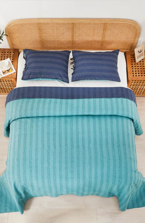 Melange Home Kantha Reversible Cotton Coverlet In Navy And Teal