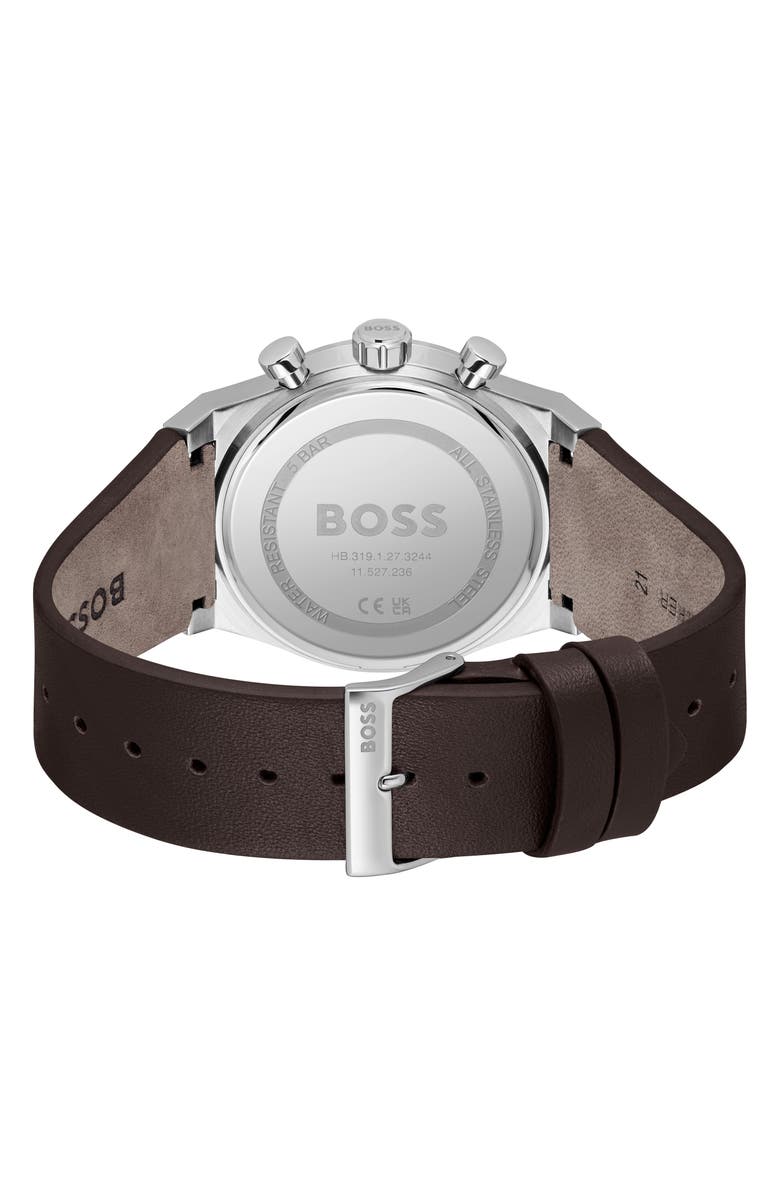 BOSS Candor Chronograph Leather Strap Watch, 41mm, Alternate, color, Ice Blue