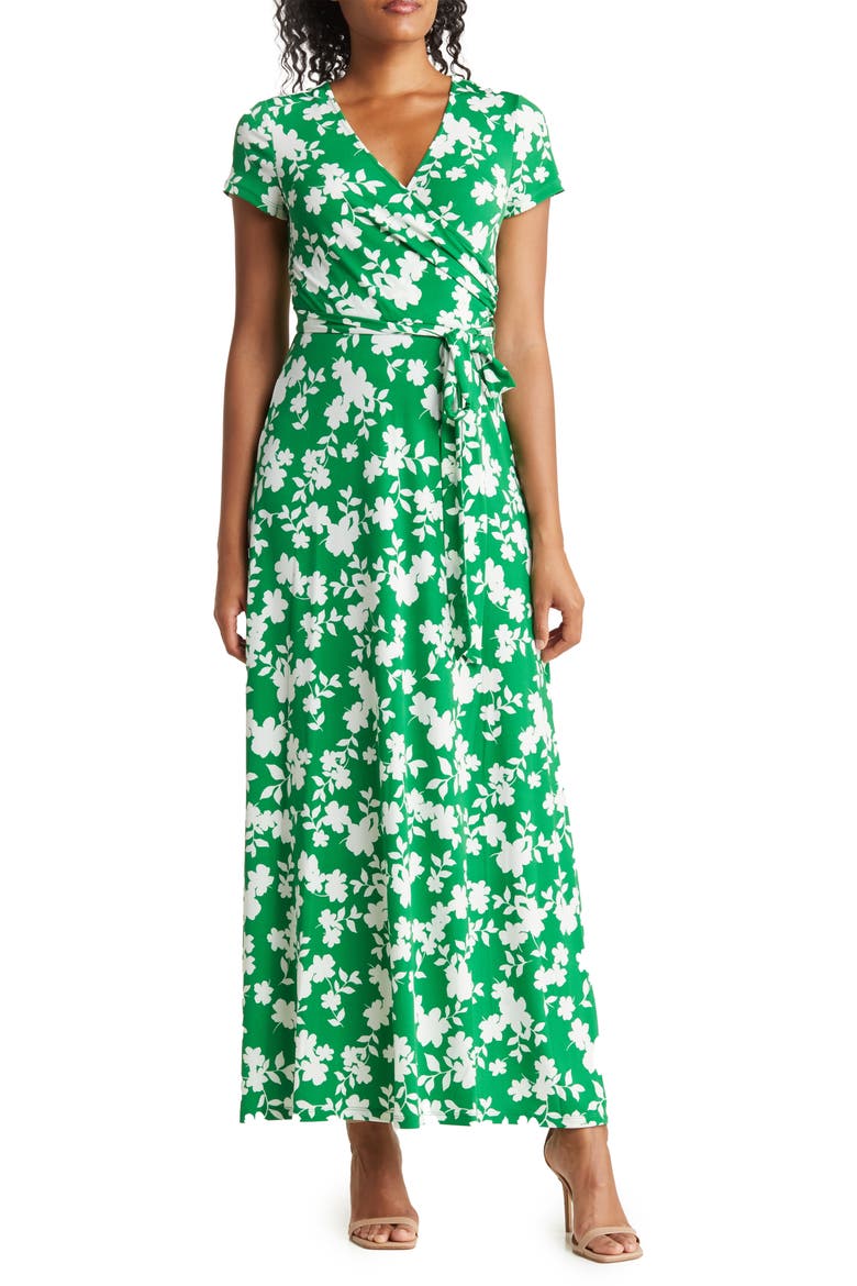 V-Neck Faux Wrap Maxi Dress, Main, color, GREEN