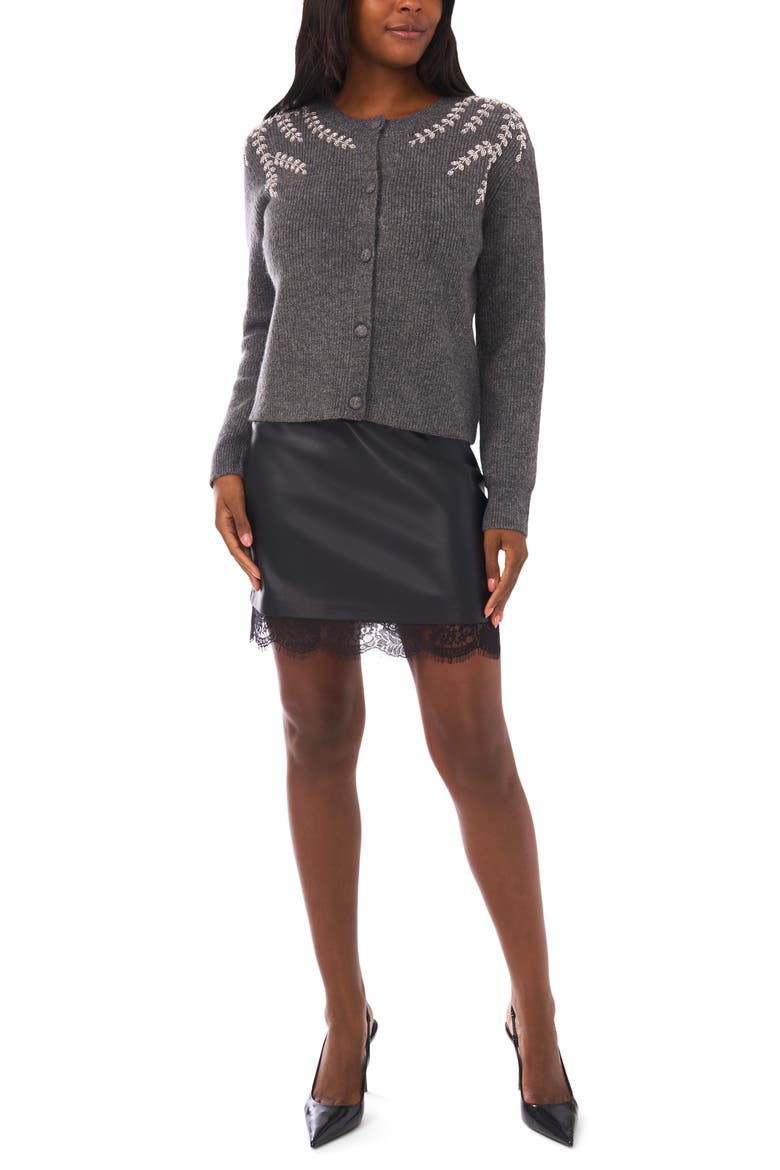 Crystal Detail Cardigan, Alternate, color, MEDIUM HEATHER GREY