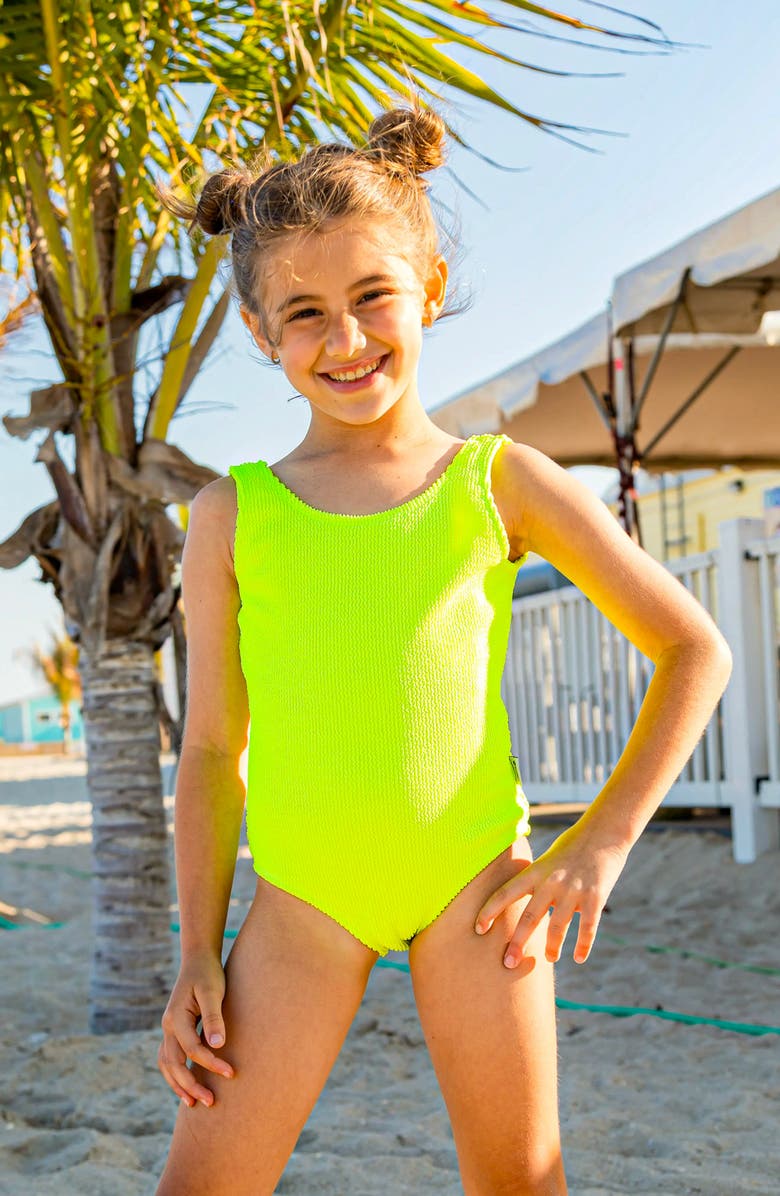Limeapple Crinkle One Piece Swimsuit, Alternate, color, Citrus Lime