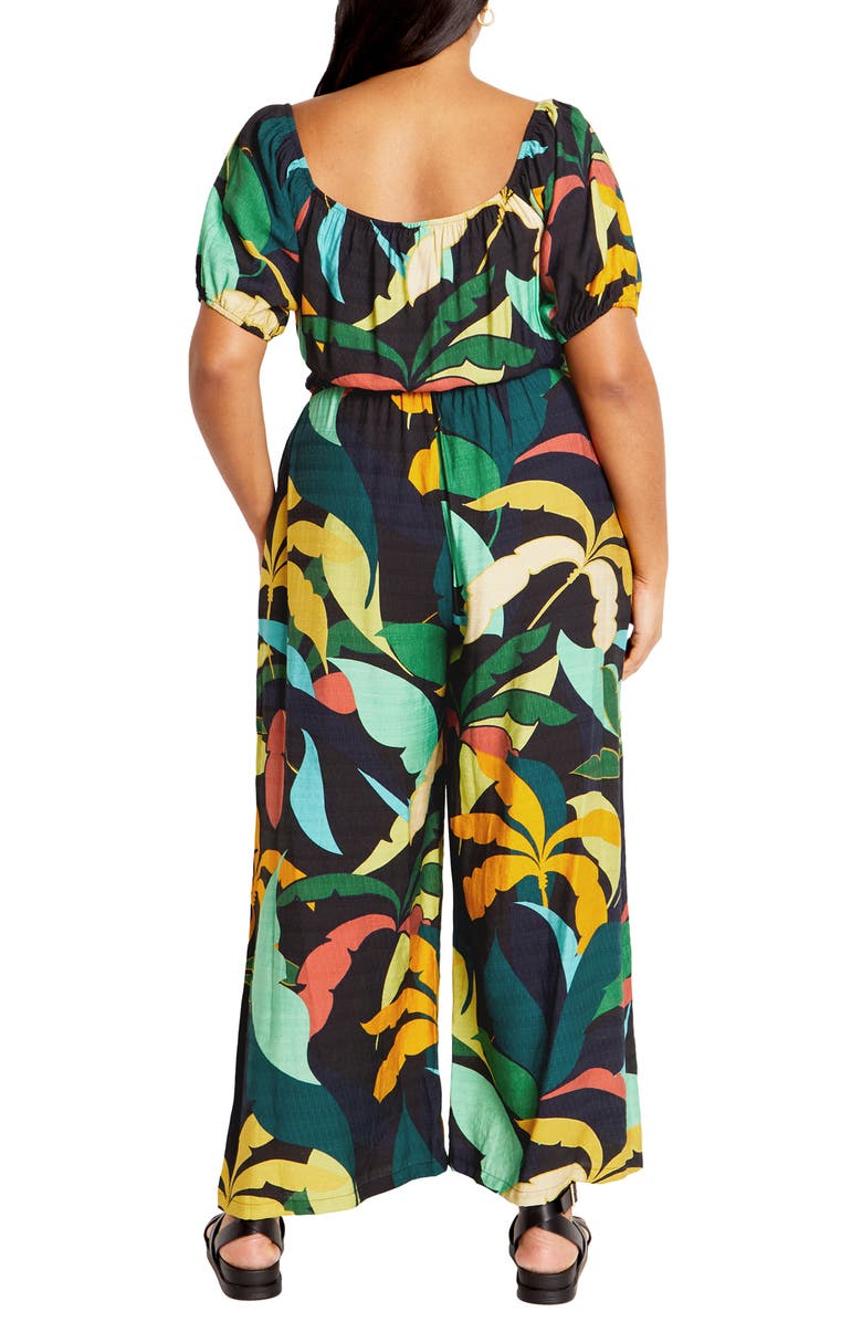 City Chic Erica Palm Print Wide Leg Jumpsuit, Alternate, color, Barbados