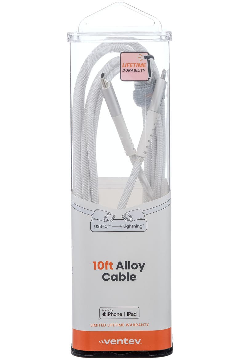 Alloy USB-C to Apple Lightning High Speed Ultradurable 10 Foot Cable, Alternate, color, White