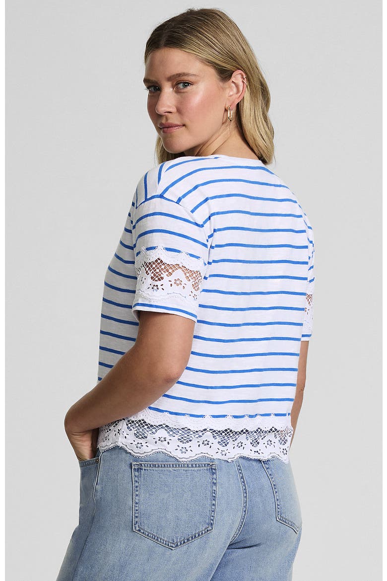 Short Sleeve Slub Jersey Cutwork T-Shirt, Alternate, color, White/Bright Blue Stripe