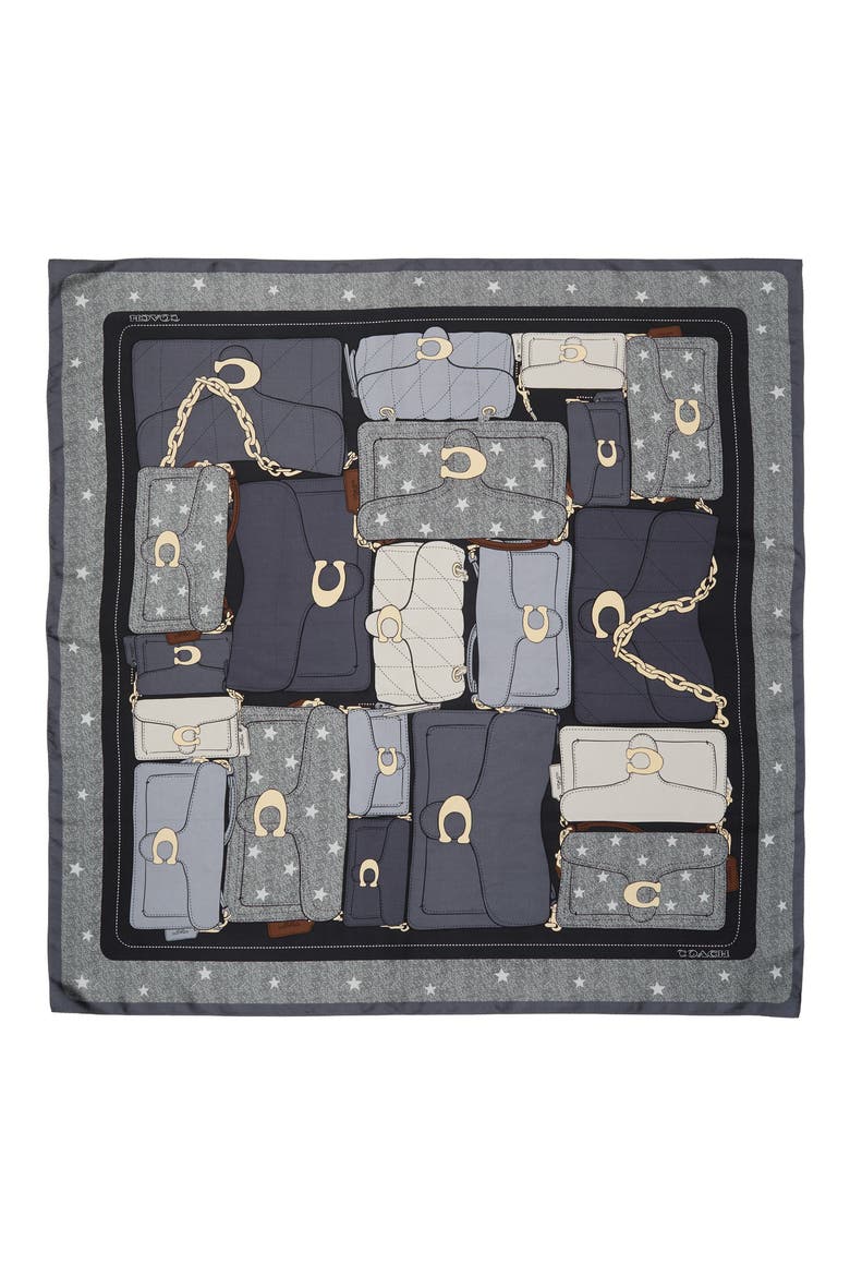 Stacked Tabby Star Print Silk Scarf, Alternate, color, BLACK MULTI