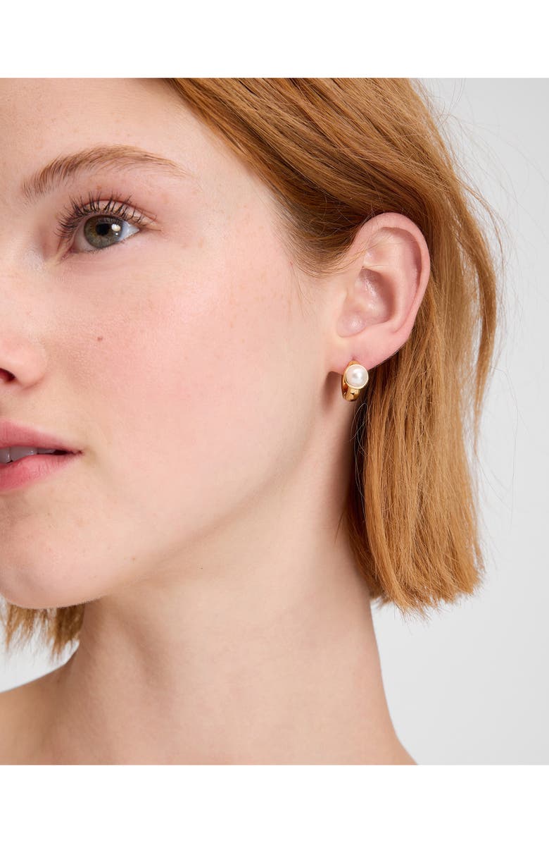Kate Spade New York keep sparkling huggie hoop earrings, Alternate, color, Cream/ Gold