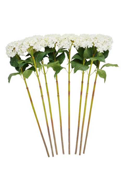 Set of Eight White Hydrangea Artificial Flowers