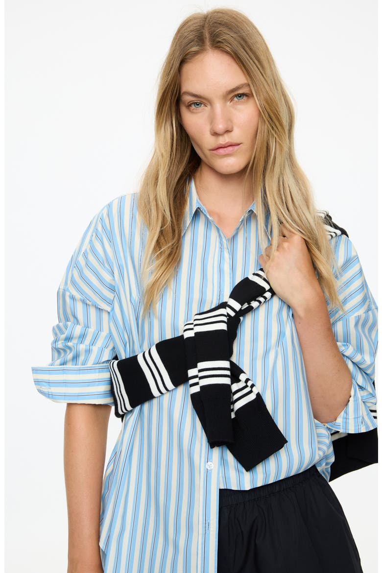 Mara Stripe Cotton Button-Up Shirt, Alternate, color, SKY/ NAVY/ WHITE