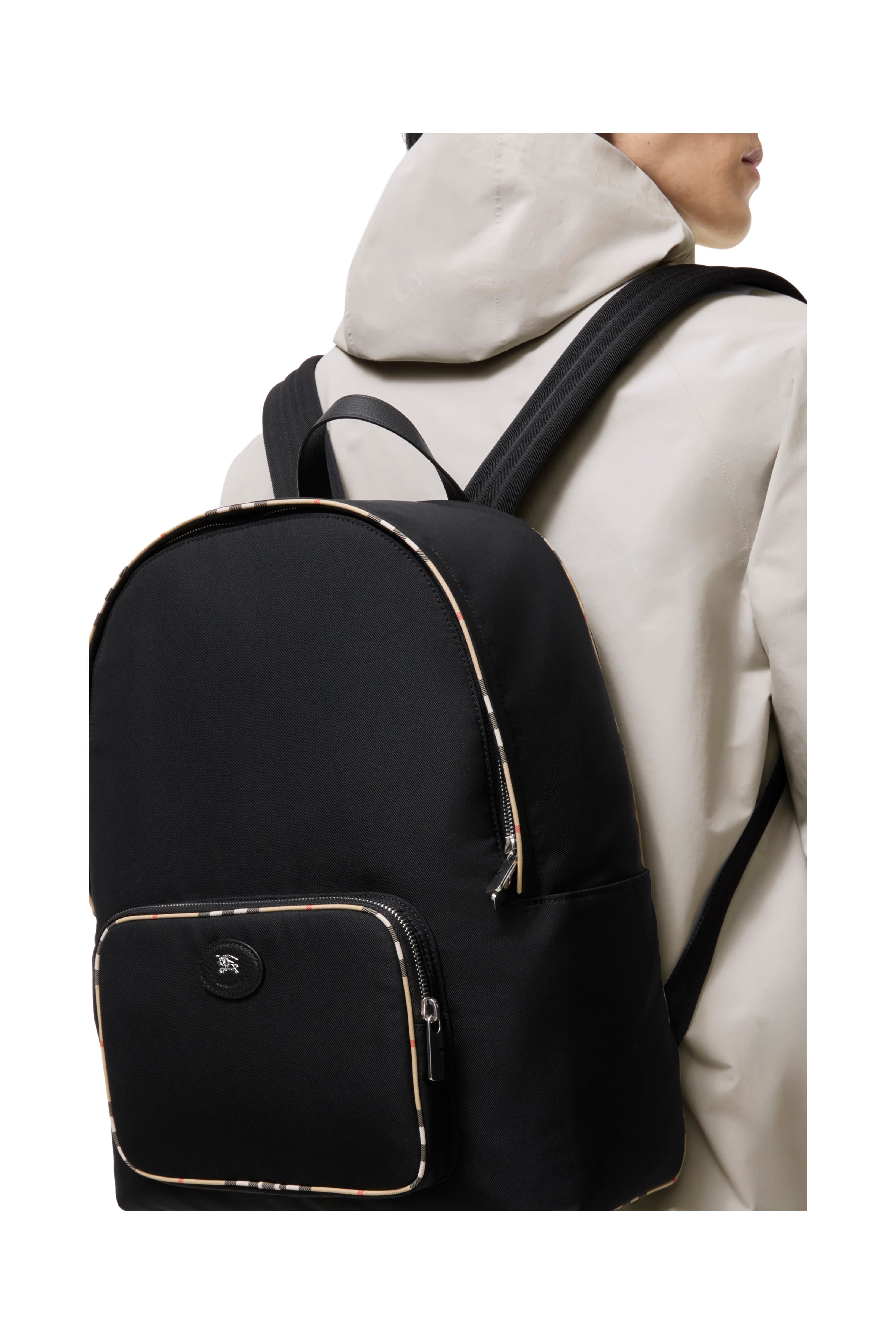 Burberry Check Trim Backpack, Alternate, color, Black