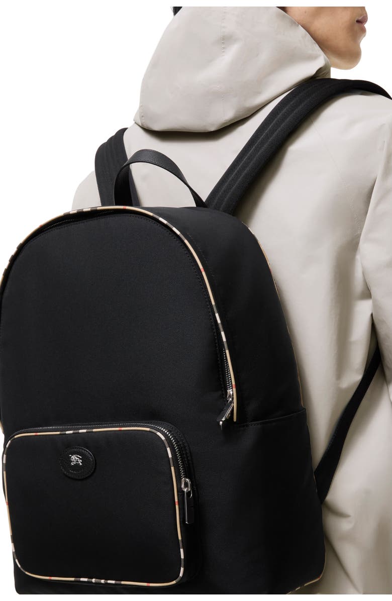 Burberry Check Trim Backpack, Alternate, color, Black