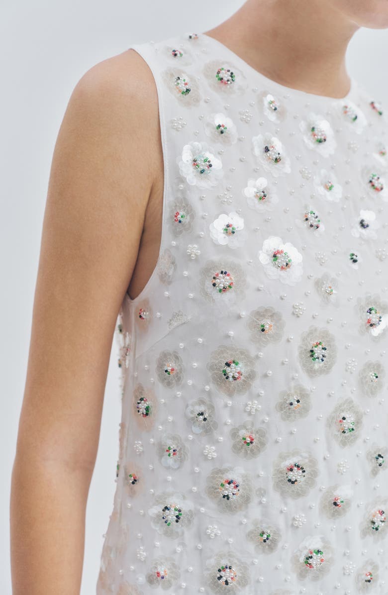 MAUDE CLUB Luella Bead & Sequin Embellished Tie Neck Minidress, Alternate, color, Embellished White