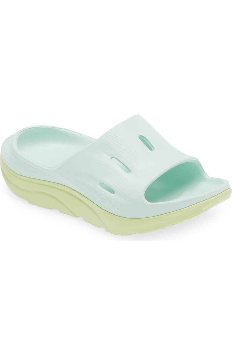 HOKA Ora Recovery Slide 3 Sandal, Main, color, Aqua Breeze / Celery Juice