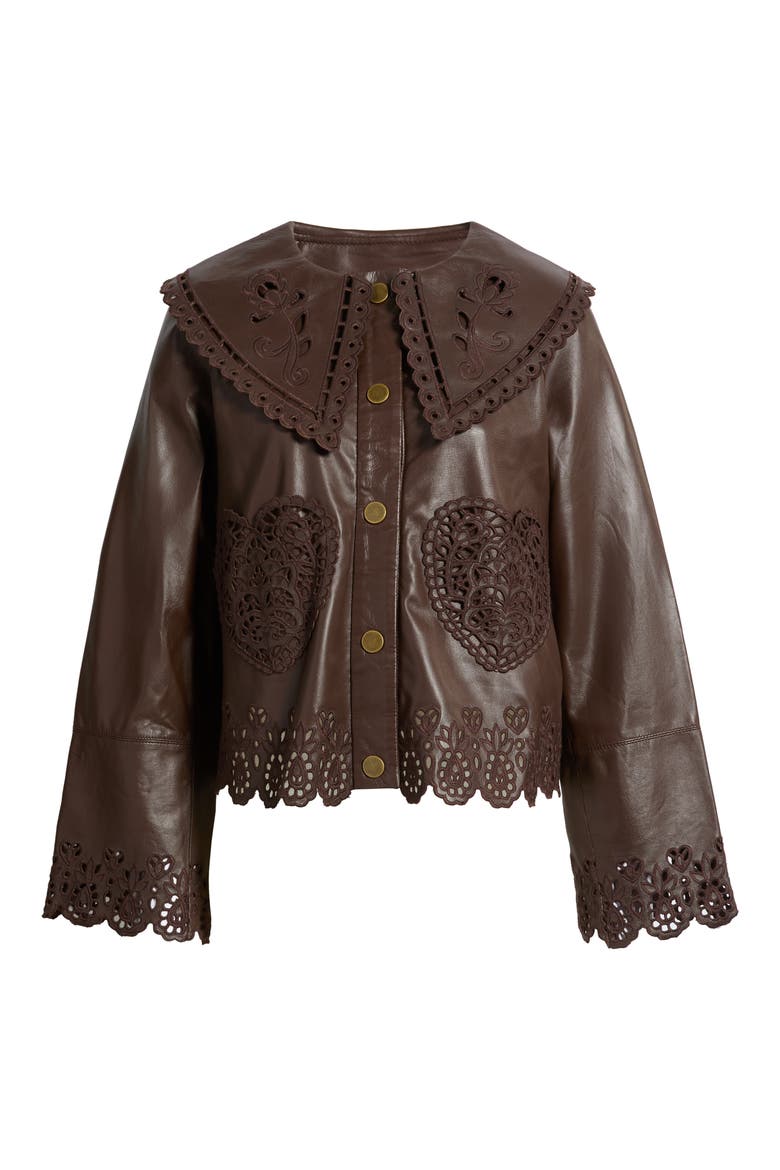 Hearts Richelieu Leather Jacket, Alternate, color, BROWN