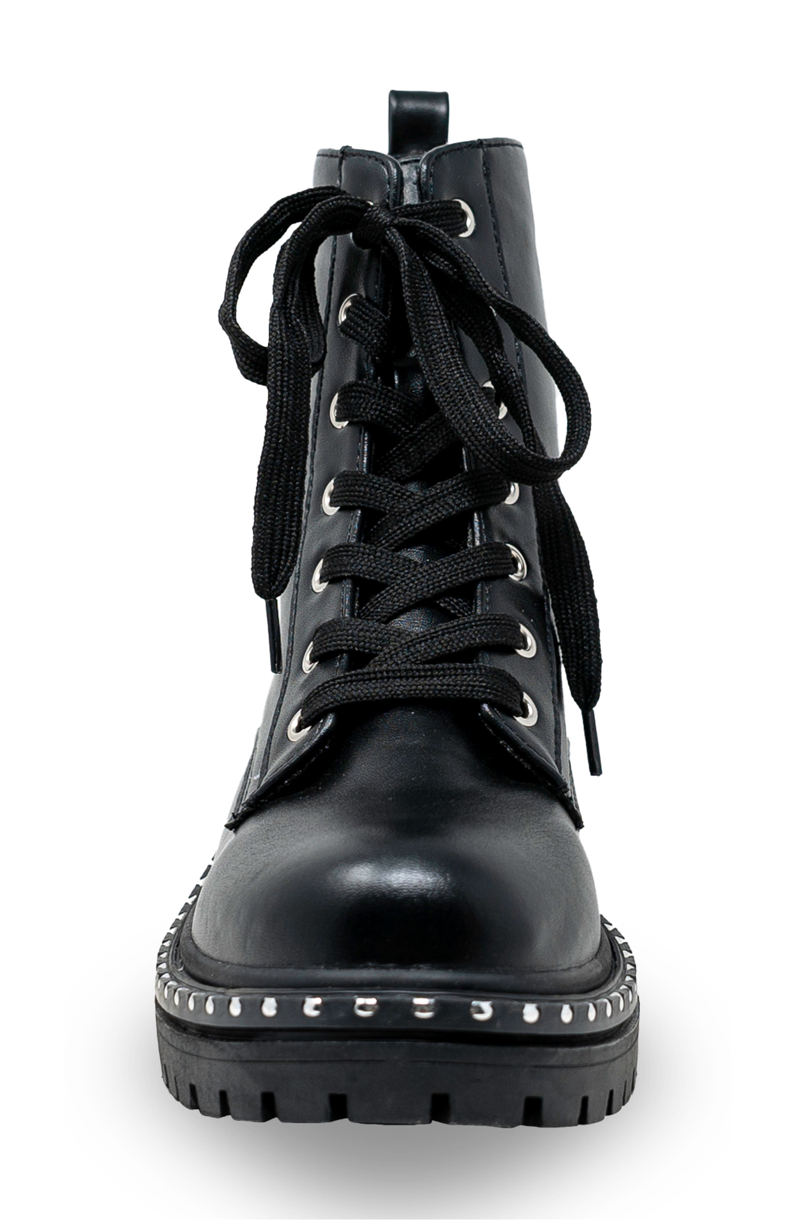 CHASE AND CHLOE Mira Studded Lug Combat Boot, Alternate, color, Black Pu