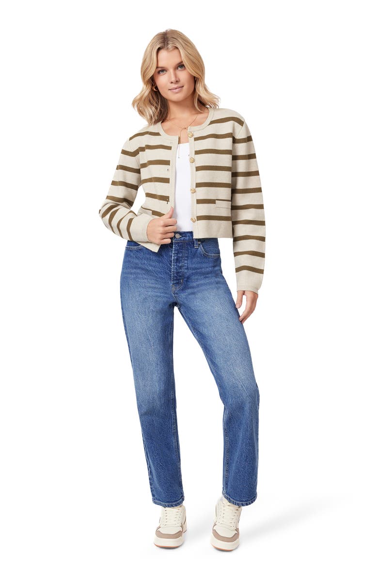 Scotch & Soda Stripe Cardigan, Alternate, color, Oatmeal Heather/ Olive