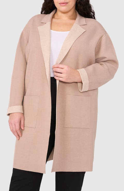 Lapel Long Cardigan (Plus)