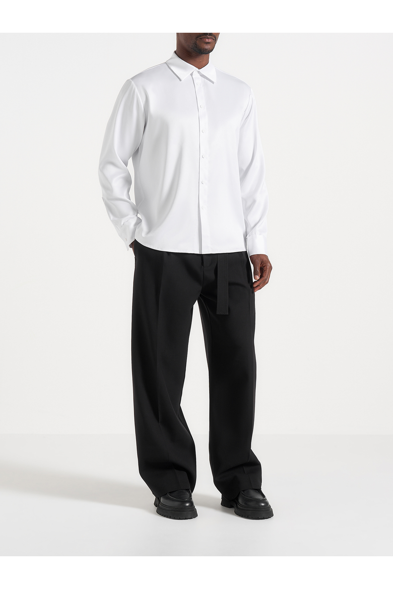 Carter Unisex Oversized Satin Shirt, Alternate, color, White