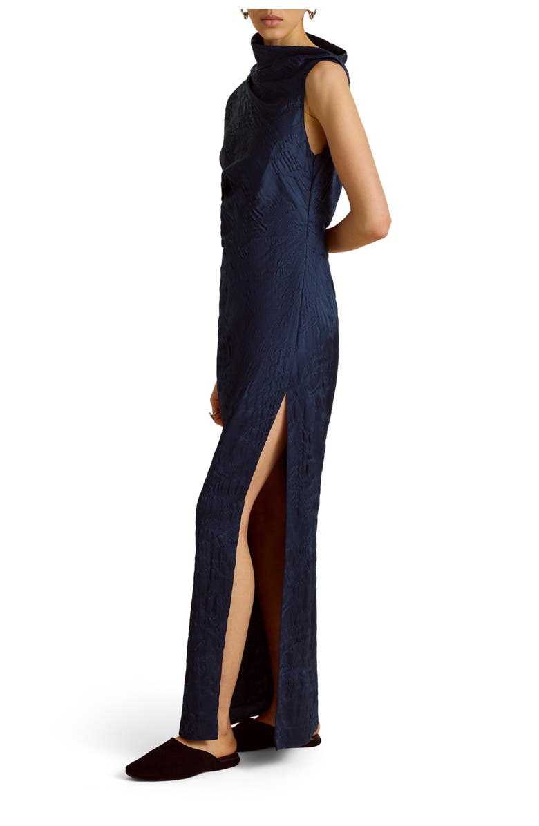 Marina Moscone Column Dress w/ Asymmetric Drape, Main, color, Navy