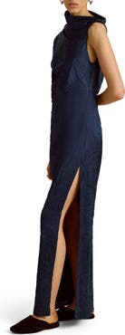 Marina Moscone Column Dress w/ Asymmetric Drape