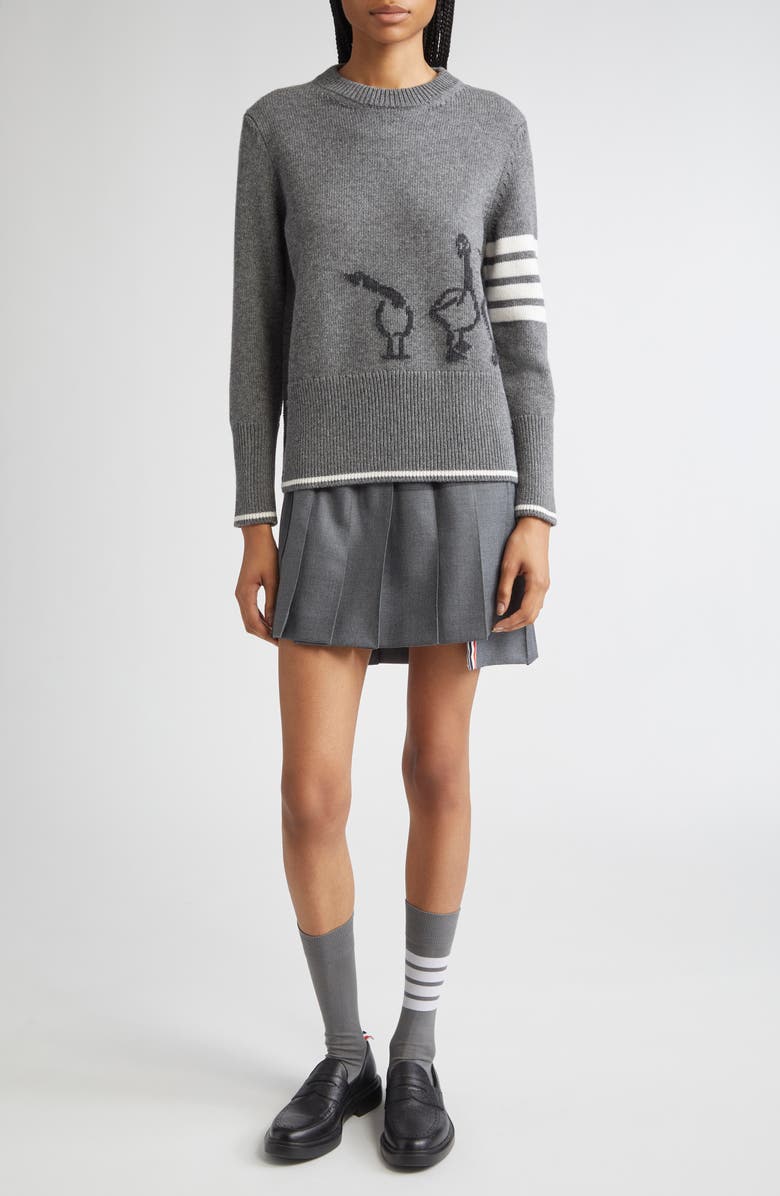 Thom Browne Geese Intarsia Boxy Virgin Wool Crewneck Sweater, Alternate, color, Medium Grey