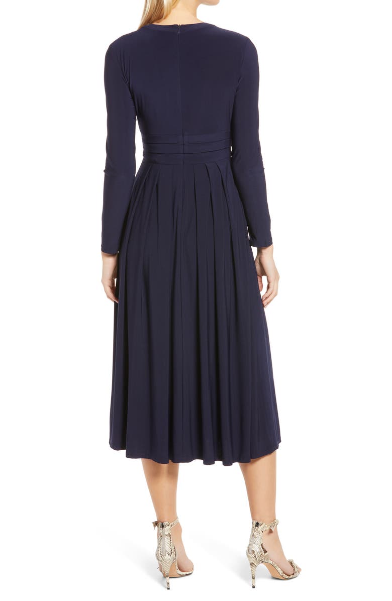 Harper Rose Pleated Keyhole Long Sleeve Fit & Flare Dress, Alternate, color, 