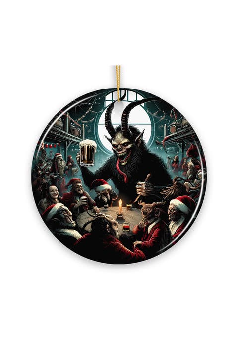 Krampus Tavern Revelry Round Ceramic Ornament
