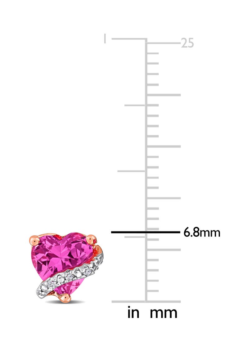 Lab Grown Pink Sapphire & Diamond Heart Stud Earrings, Alternate, color, PINK