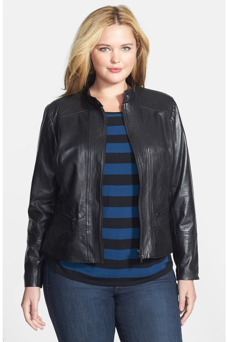 Front Zip Leather Scuba Jacket, Main, color, BLACK